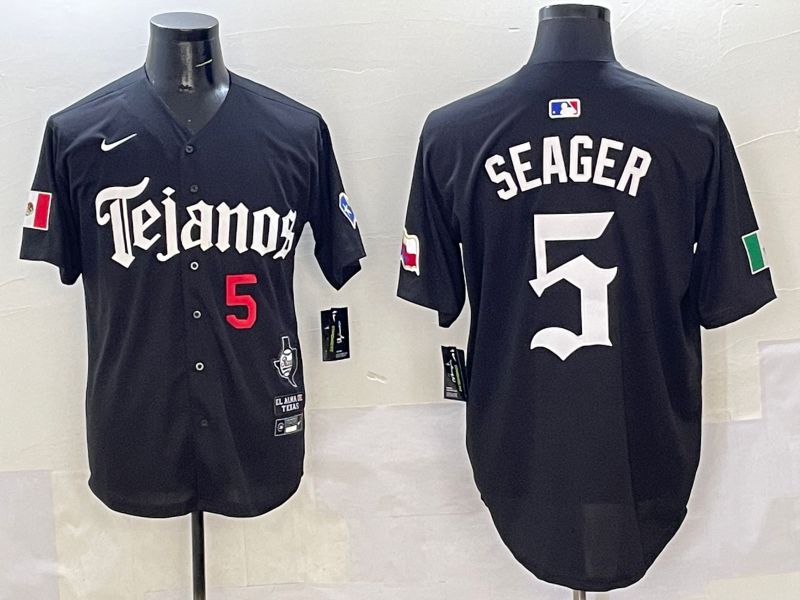 Men Texas Rangers #5 Seager Black Five generations Joint Name 2025 Nike MLB Jersey style 2->texas rangers->MLB Jersey
